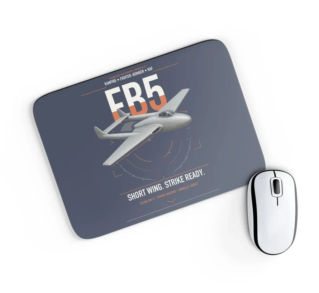 de Havilland Vampire FB5 design on navy blue rectangle mouse pad