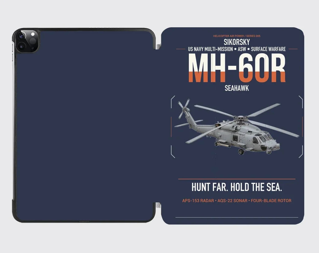 Sikorsky MH-60R Seahawk design on navy blue ipad tablet case