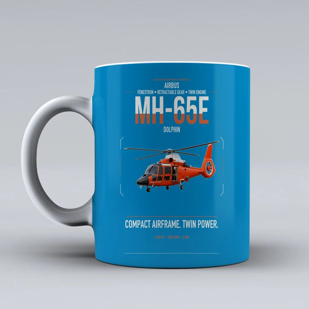 Airbus MH-65E Dolphin design on turquoise ceramic mug, double-side print