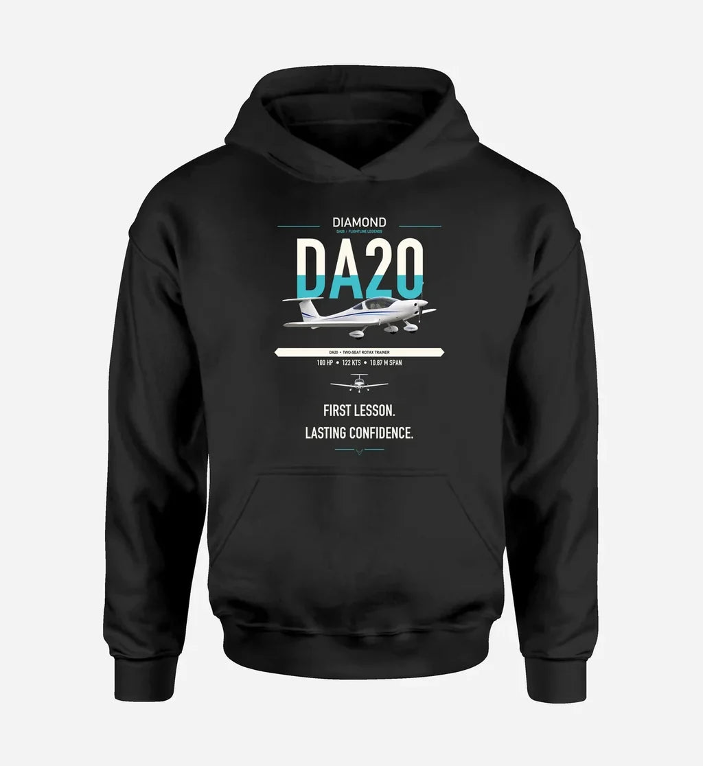 Diamond DA20 design on black double-side hoodie, single-side print