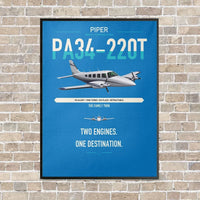 Thumbnail for Piper PA-34-220T Seneca V vertical canvas print - framed - turquoise background