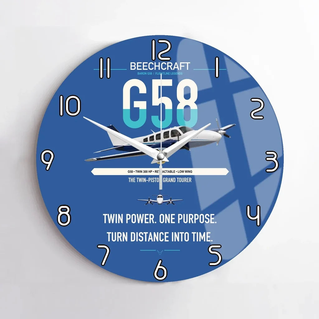 Beechcraft Baron G58 design on blue no frame wall clock