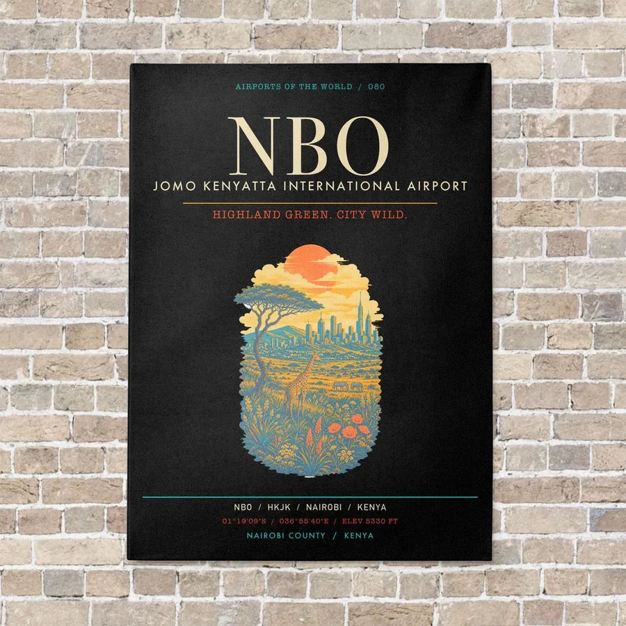 Jomo Kenyatta International Airport Nairobi NBO - Canvas Framed - Black