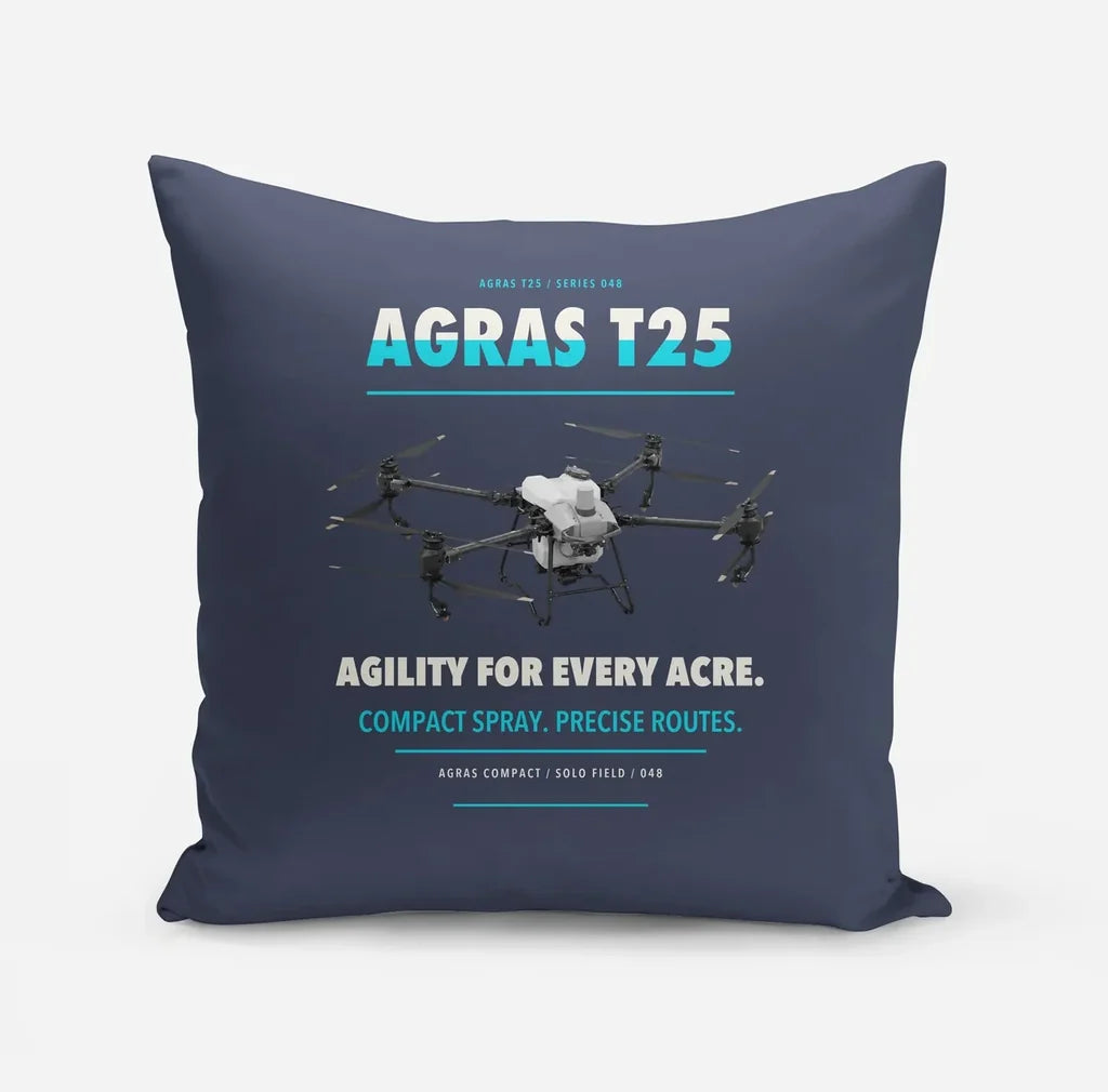 DJI Agras T25 design on navy blue pillow