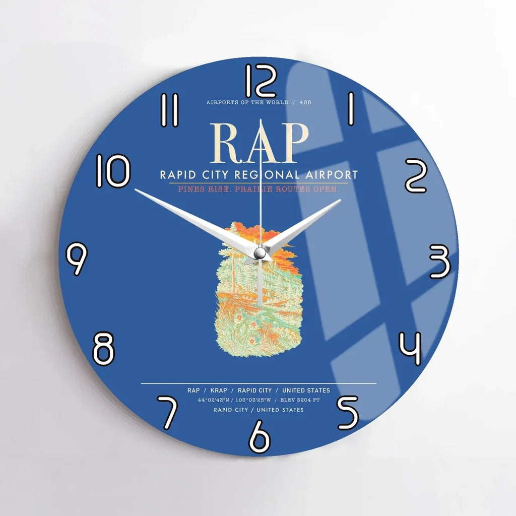 Rapid City Regional Airport (RAP) design on blue no frame wall clock