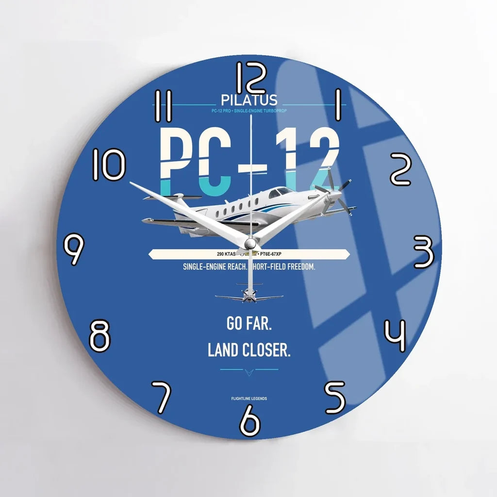 Pilatus PC-12 PRO design on blue no frame wall clock