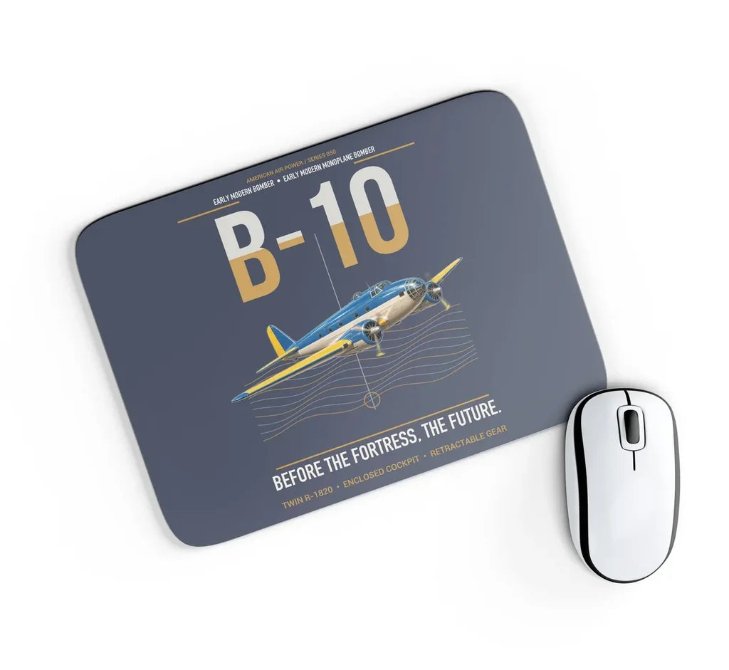 Martin B-10 design on navy blue rectangle mouse pad