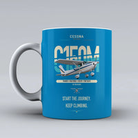 Thumbnail for Cessna 150M design on turquoise ceramic mug, double-side print