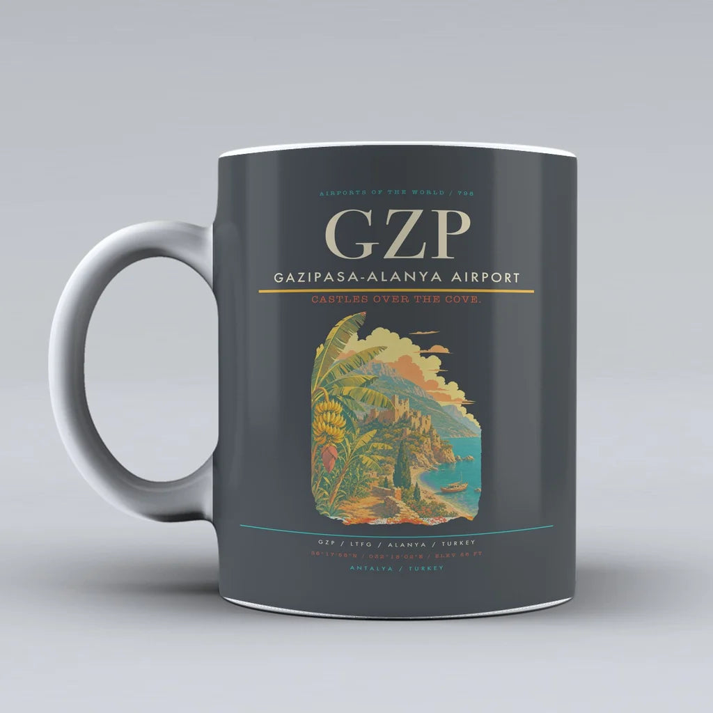Gazipasa-Alanya Airport (GZP) airport code design on gray ceramic mug