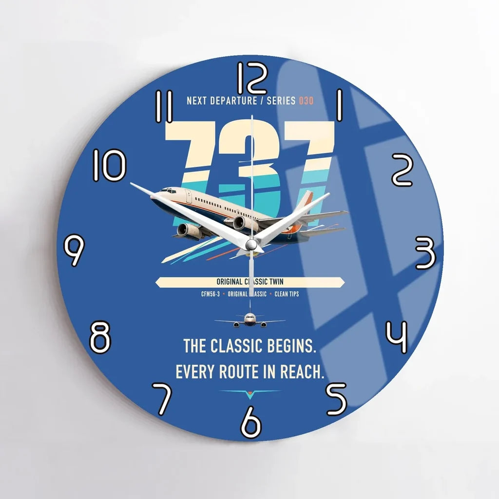 Boeing 737-300 Classic design on blue no frame wall clock