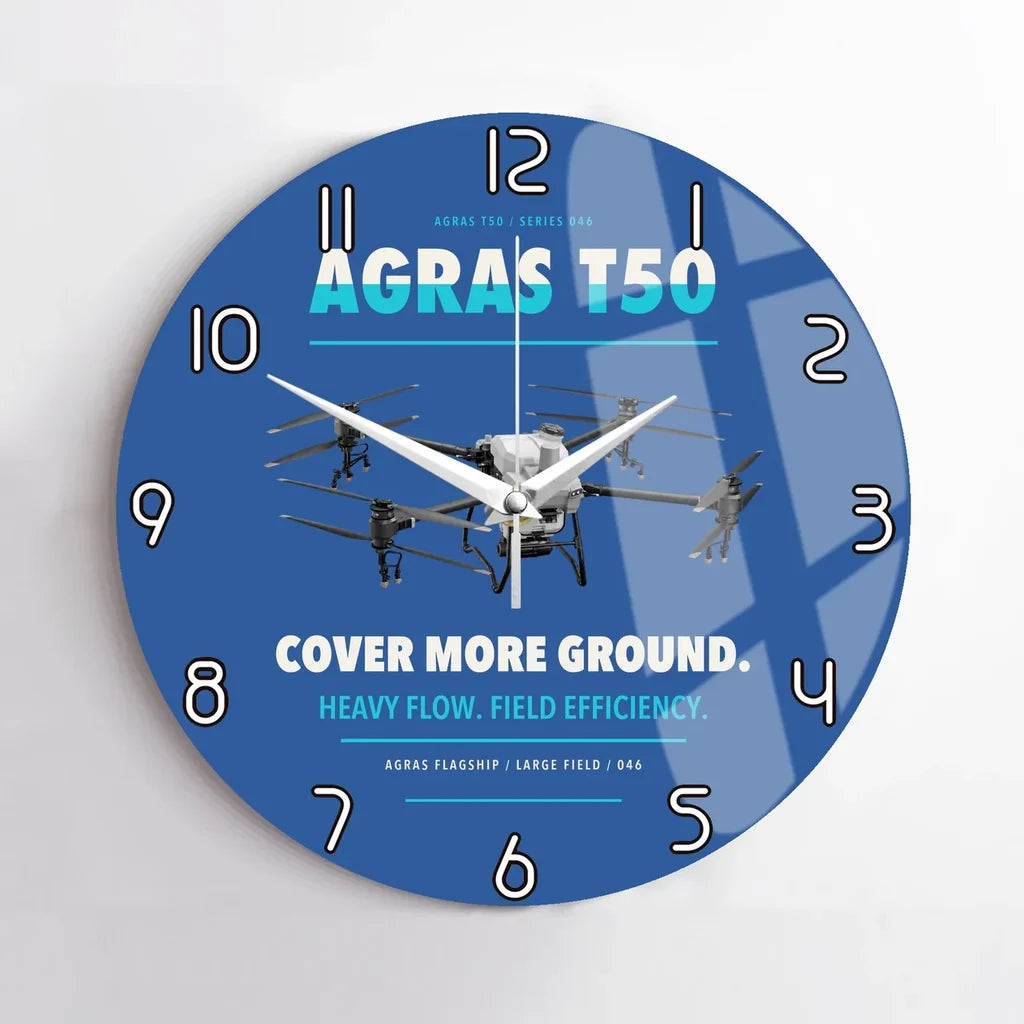 DJI Agras T50 design on blue no frame wall clock