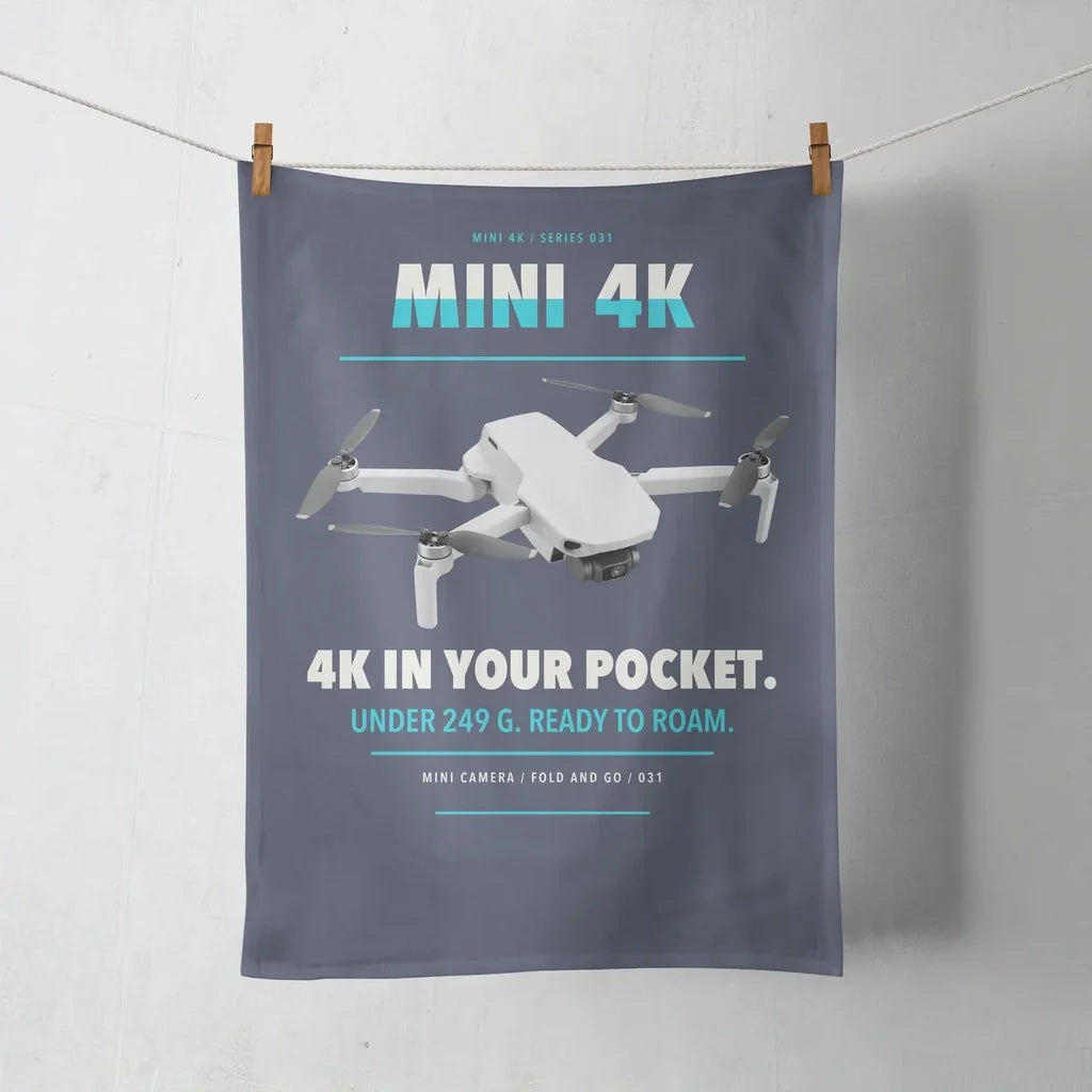 DJI Mini 4K design on navy blue towel