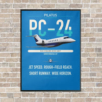 Thumbnail for Pilatus PC-24 vertical canvas print - framed - turquoise background