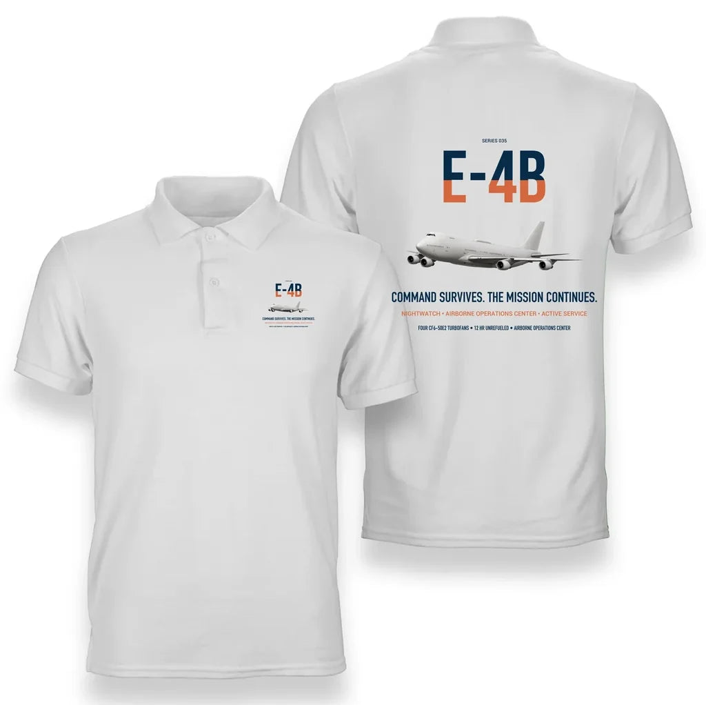 E-4B Nightwatch design on white double-side polo t-shirt, double-side print