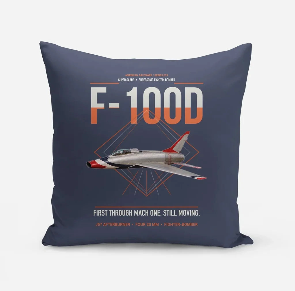 F-100D Super Sabre design on navy blue pillow