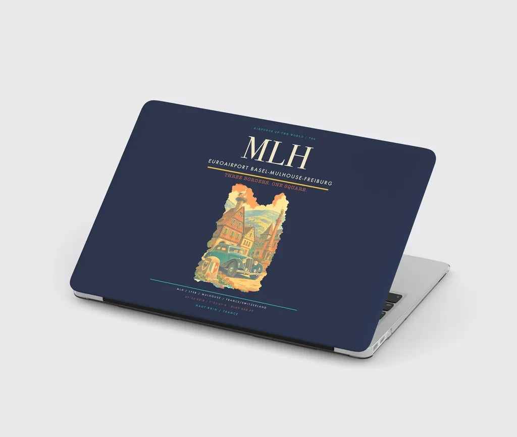 EuroAirport Basel-Mulhouse-Freiburg (MLH) design on navy blue MacBook case