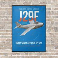 Thumbnail for Saab J 29F Tunnan vertical canvas print - framed - turquoise background