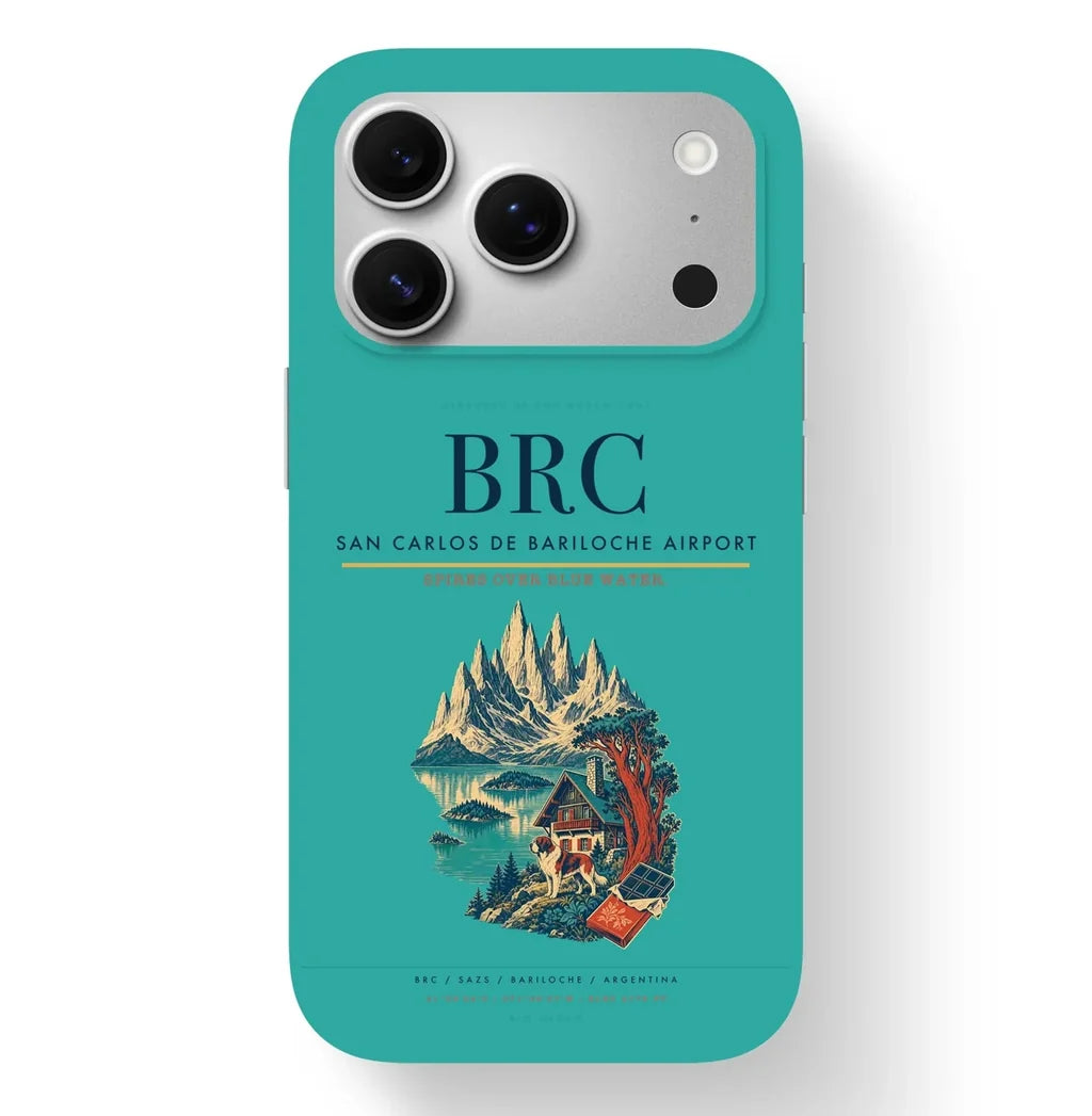 San Carlos de Bariloche Airport (BRC) design on turquoise iPhone 17 Pro MagSafe case