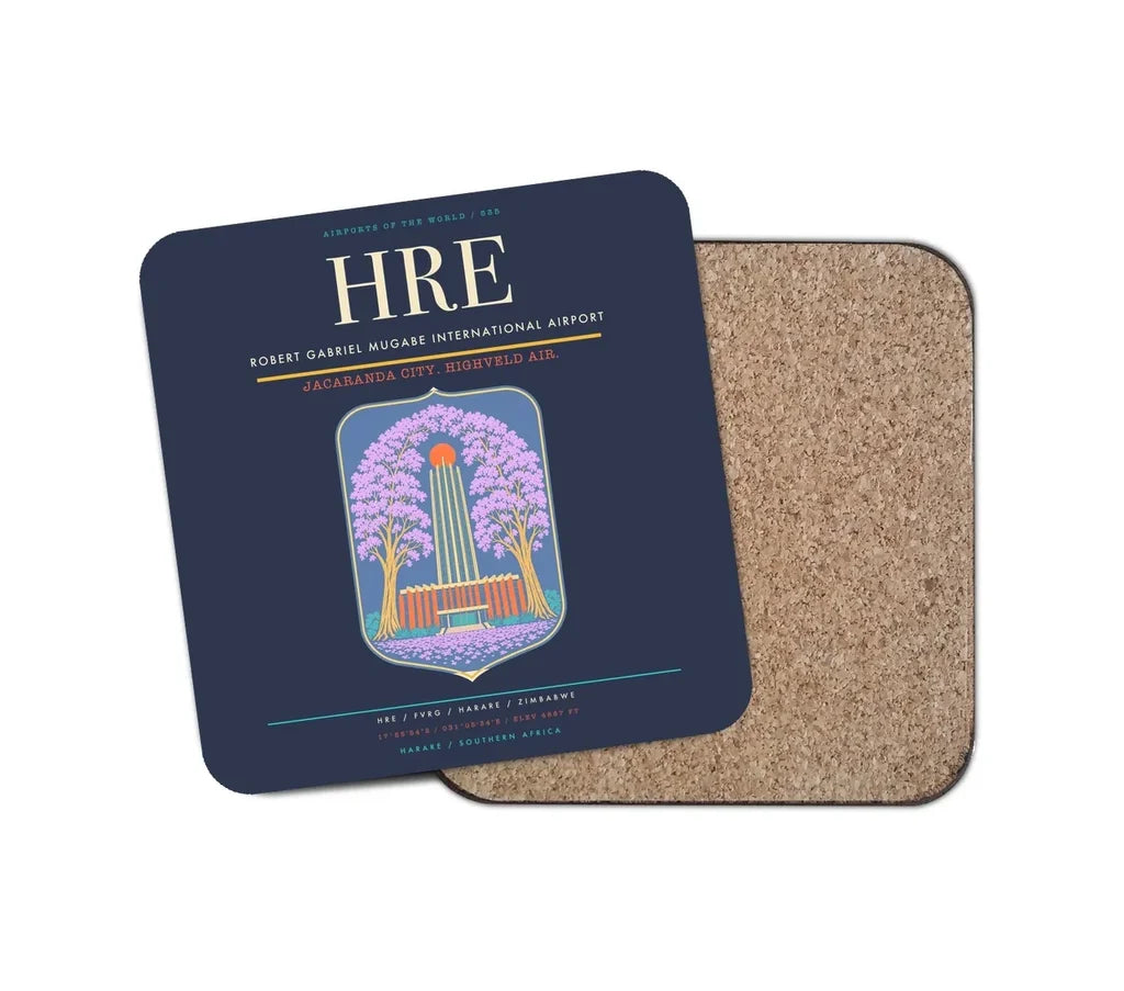 Robert Gabriel Mugabe International Airport (HRE) design on navy blue 1 piece coaster