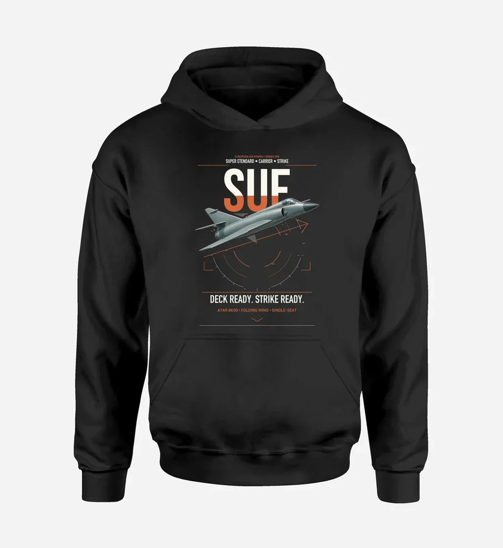 Dassault Super Étendard design on black double-side hoodie, single-side print