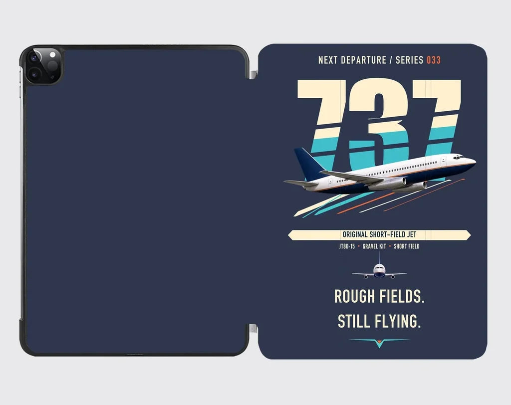 Boeing 737-200 design on navy blue ipad tablet case