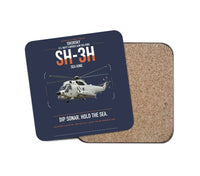 Thumbnail for Sikorsky SH-3H Sea King design on navy blue 1 piece coaster