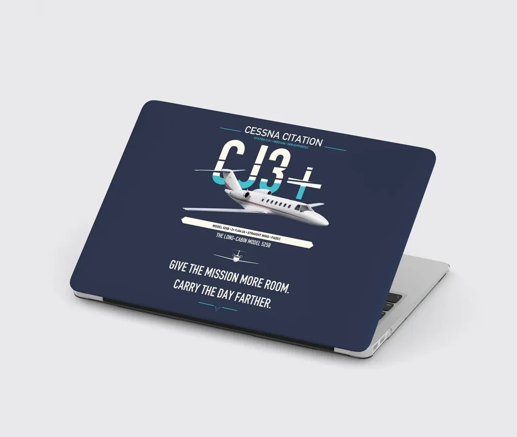 Cessna Citation CJ3+ design on navy blue MacBook case