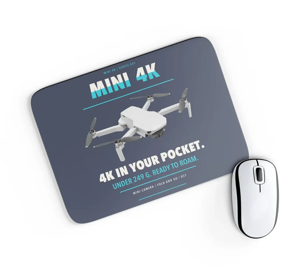 DJI Mini 4K design on navy blue rectangle mouse pad