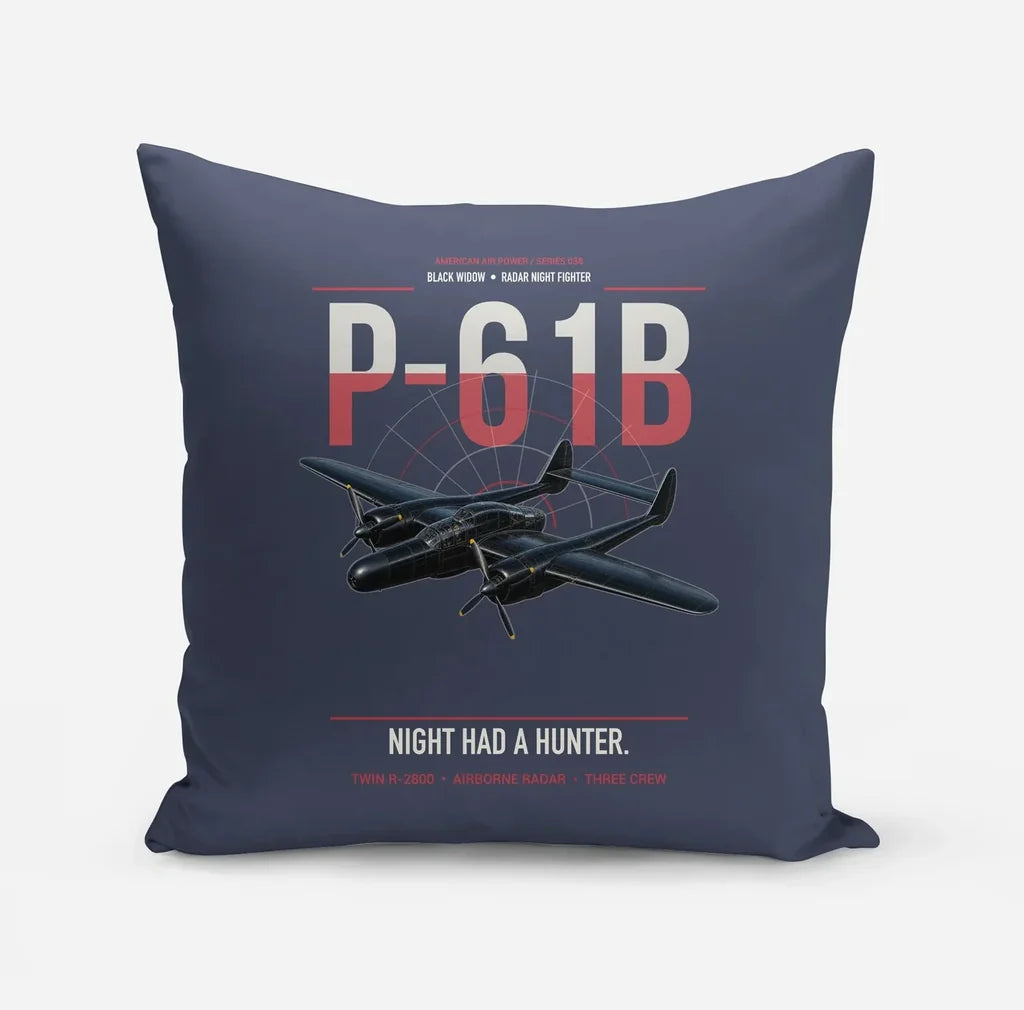 P-61B Black Widow design on navy blue pillow