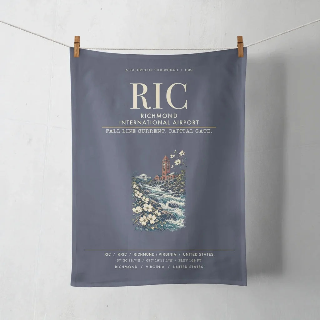 Richmond International Airport (RIC) design on navy blue towel