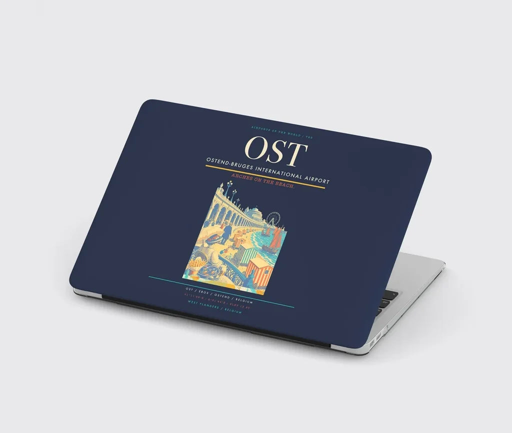 Ostend-Bruges International Airport (OST) design on navy blue MacBook case