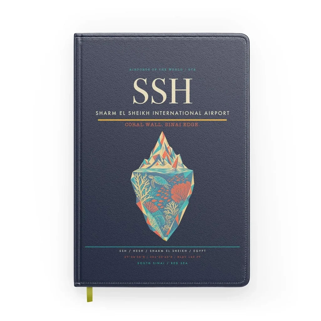 Sharm El Sheikh International Airport (SSH) design on navy blue notebook