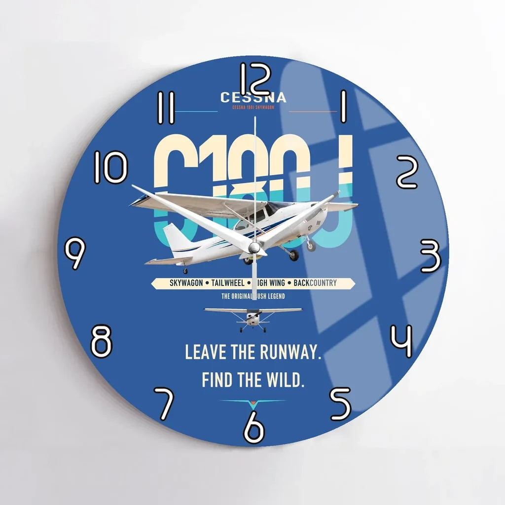 Cessna 180J Skywagon design on blue no frame wall clock