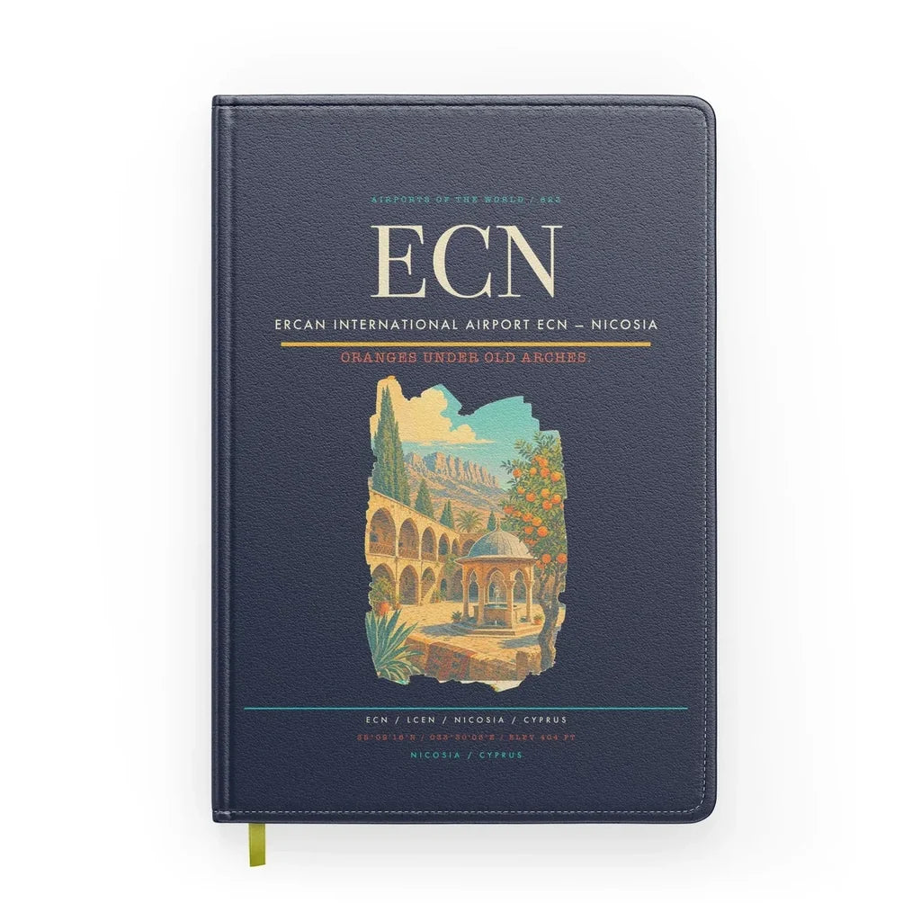 Ercan International Airport (ECN) design on navy blue notebook
