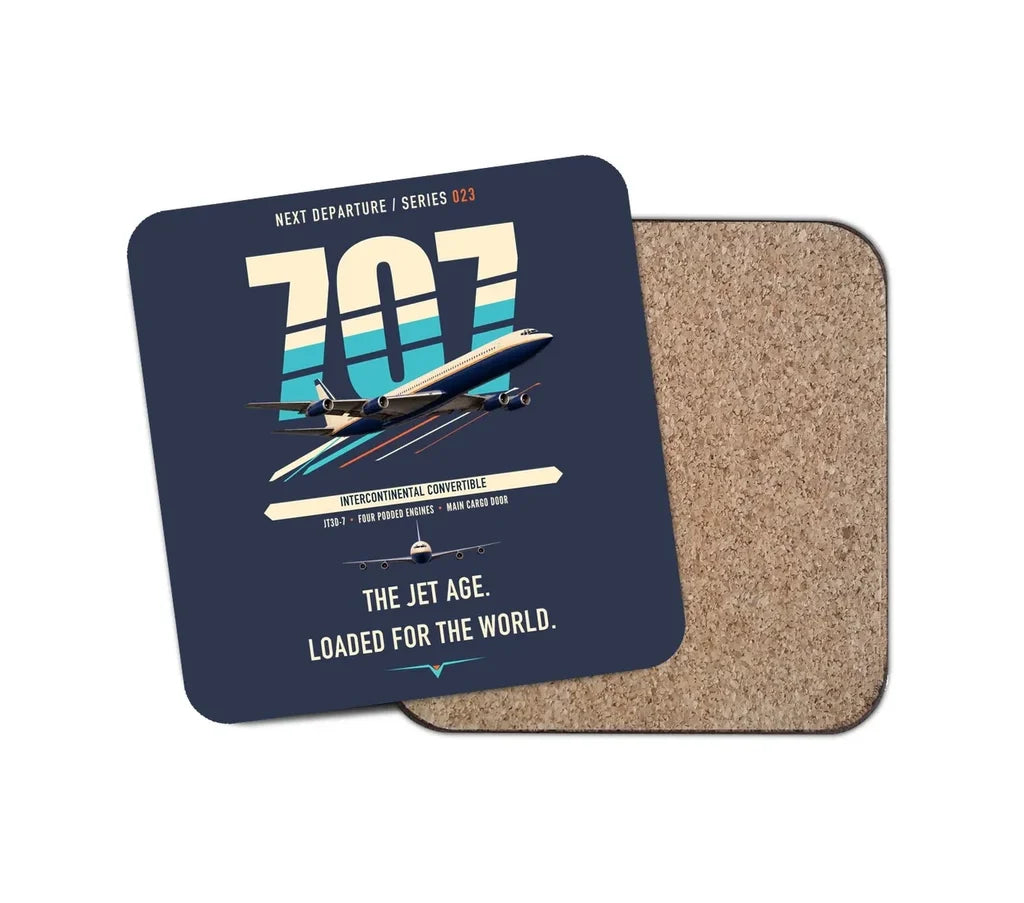 Boeing 707-320C design on navy blue 1 piece coaster
