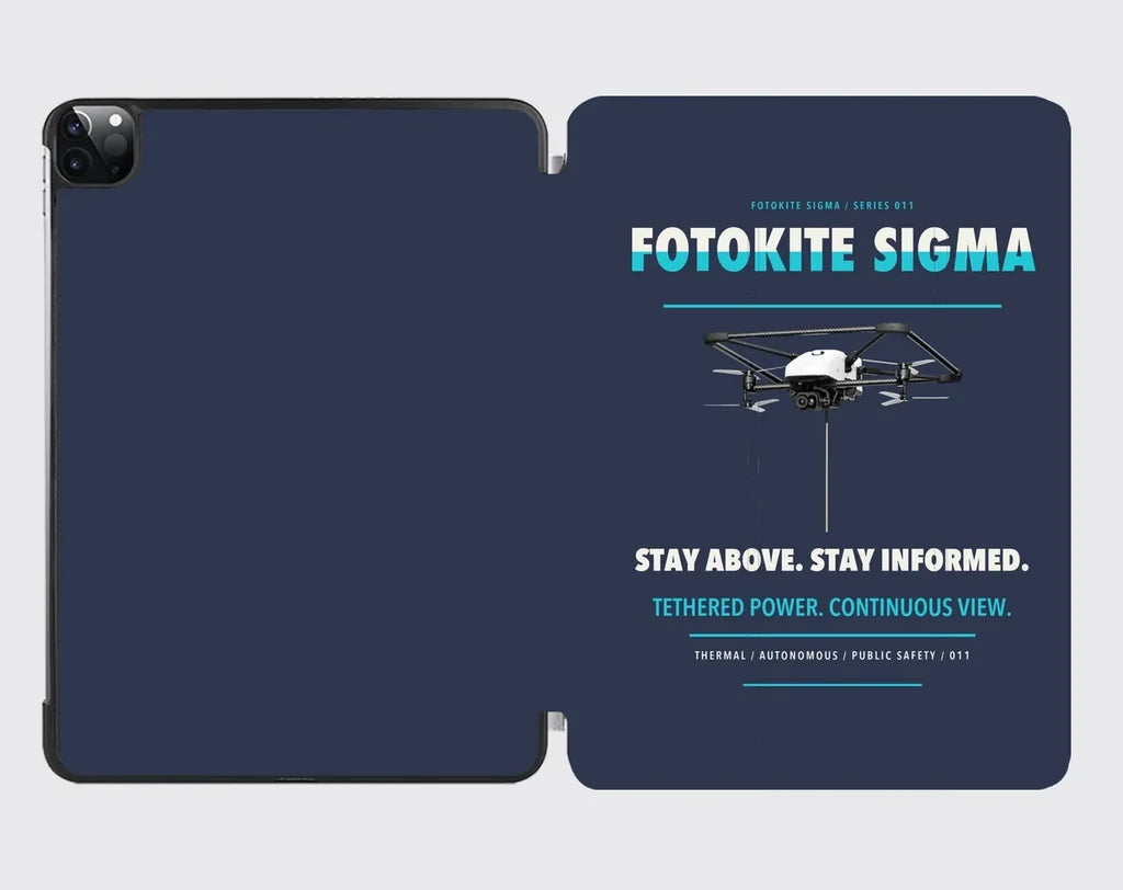 Fotokite Sigma design on navy blue ipad tablet case