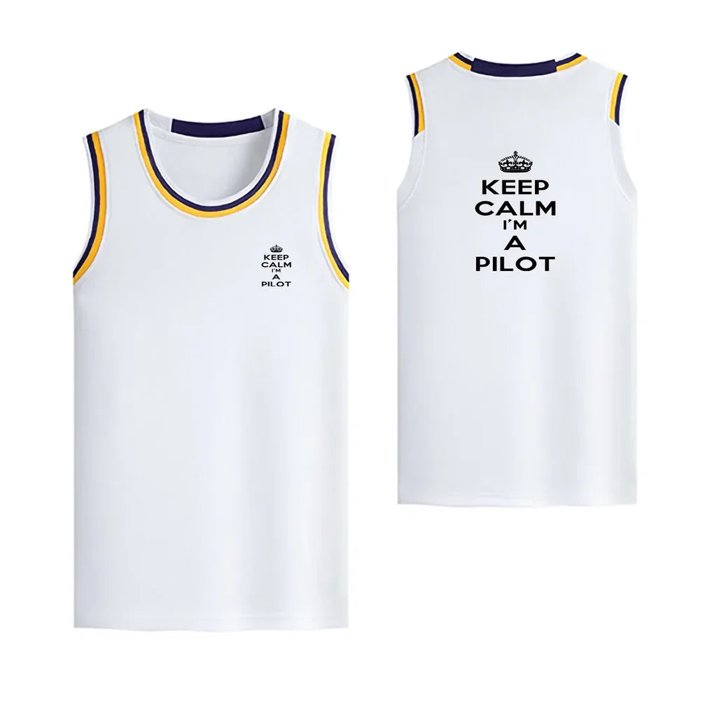 Keep Calm I'm a Pilot Designed Basketball Style Sports Tank Tops - view 16
