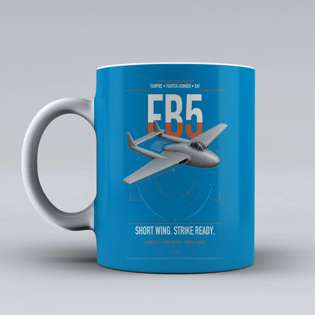 de Havilland Vampire FB5 design on turquoise ceramic mug, double-side print