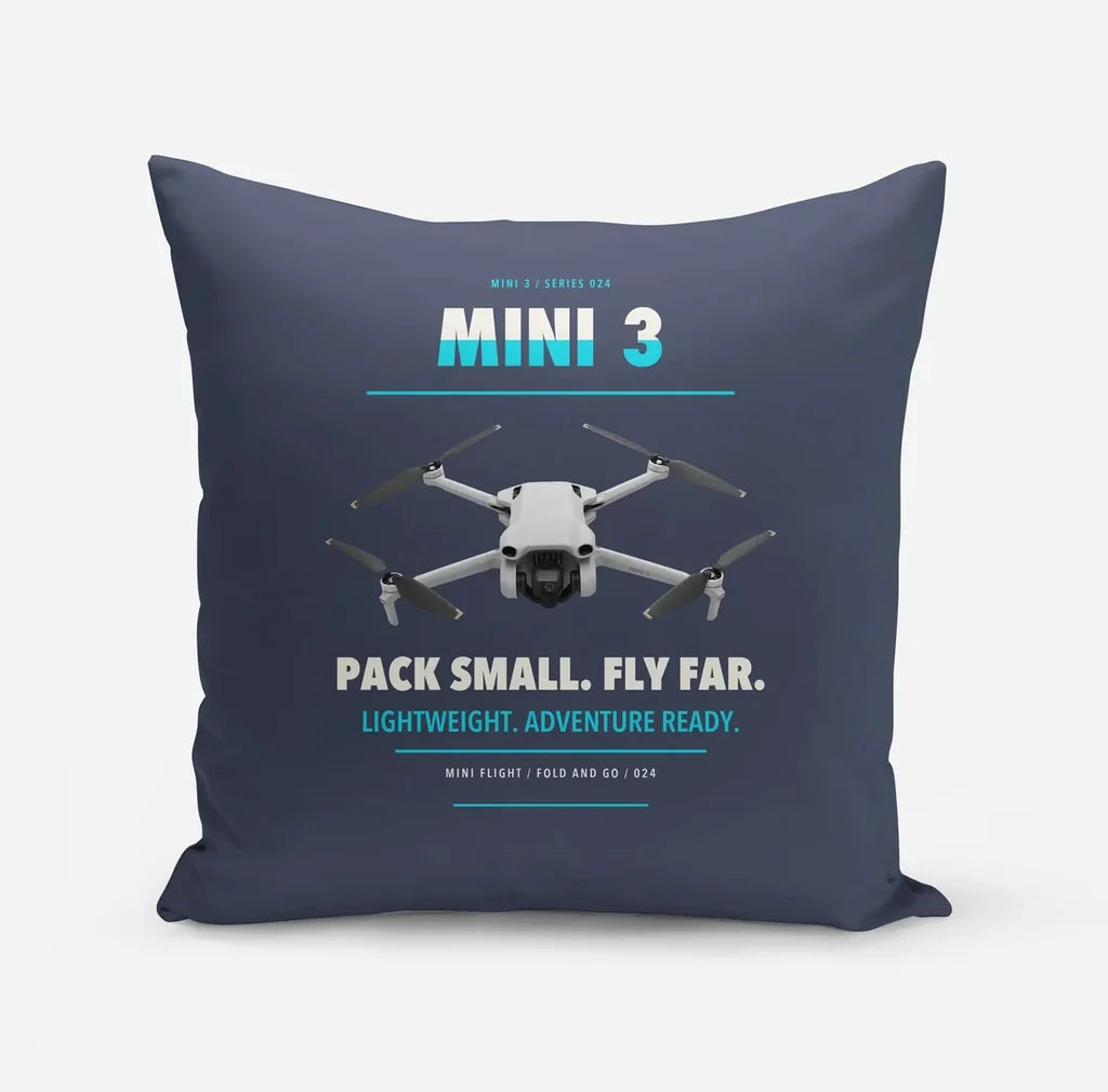 DJI Mini 3 design on navy blue pillow