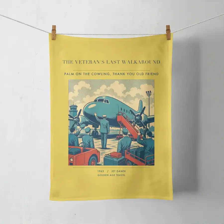 VINTAGE G4453 - The Veteran's Last Walkaround - Designed Towels design on yellow