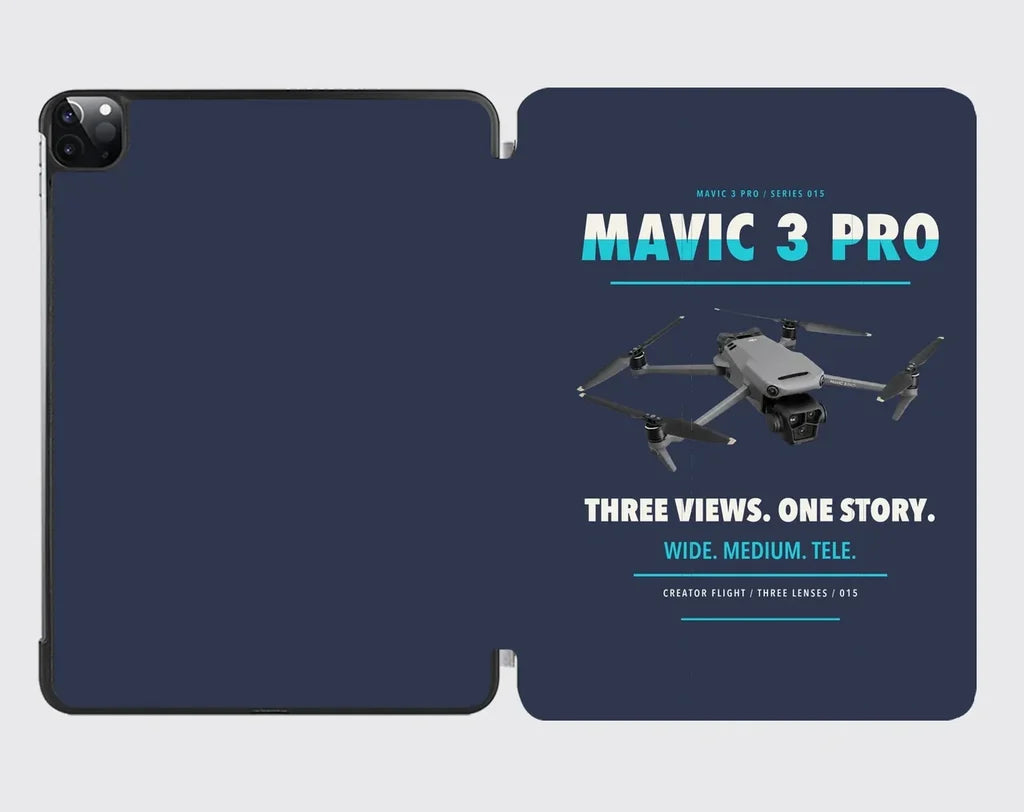 DJI Mavic 3 Pro design on navy blue ipad tablet case
