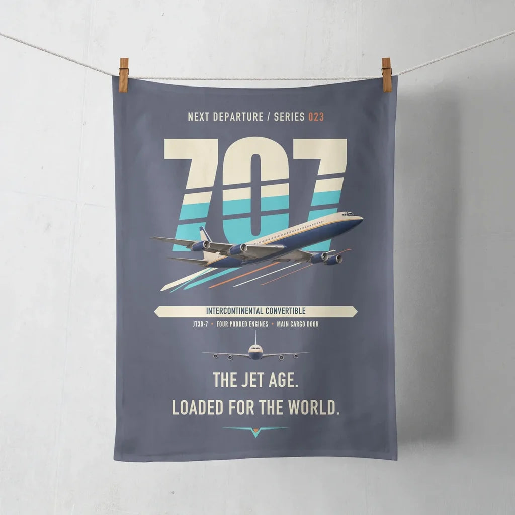 Boeing 707-320C design on navy blue towel