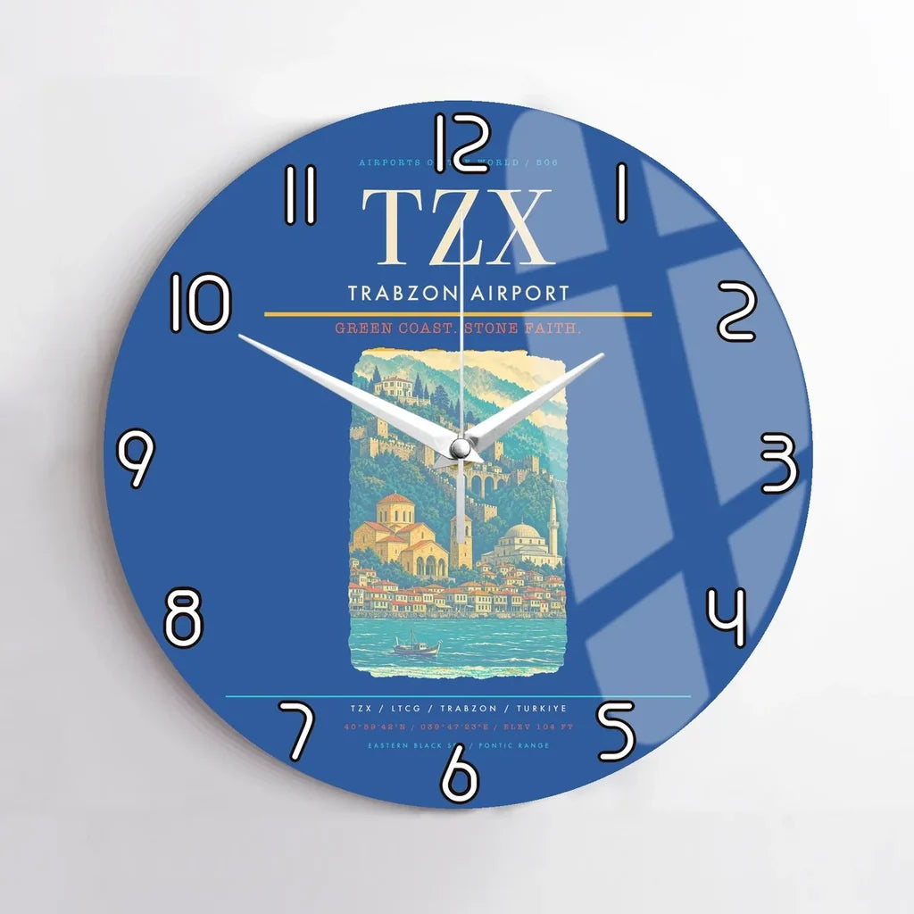 Trabzon Airport (TZX) design on blue no frame wall clock