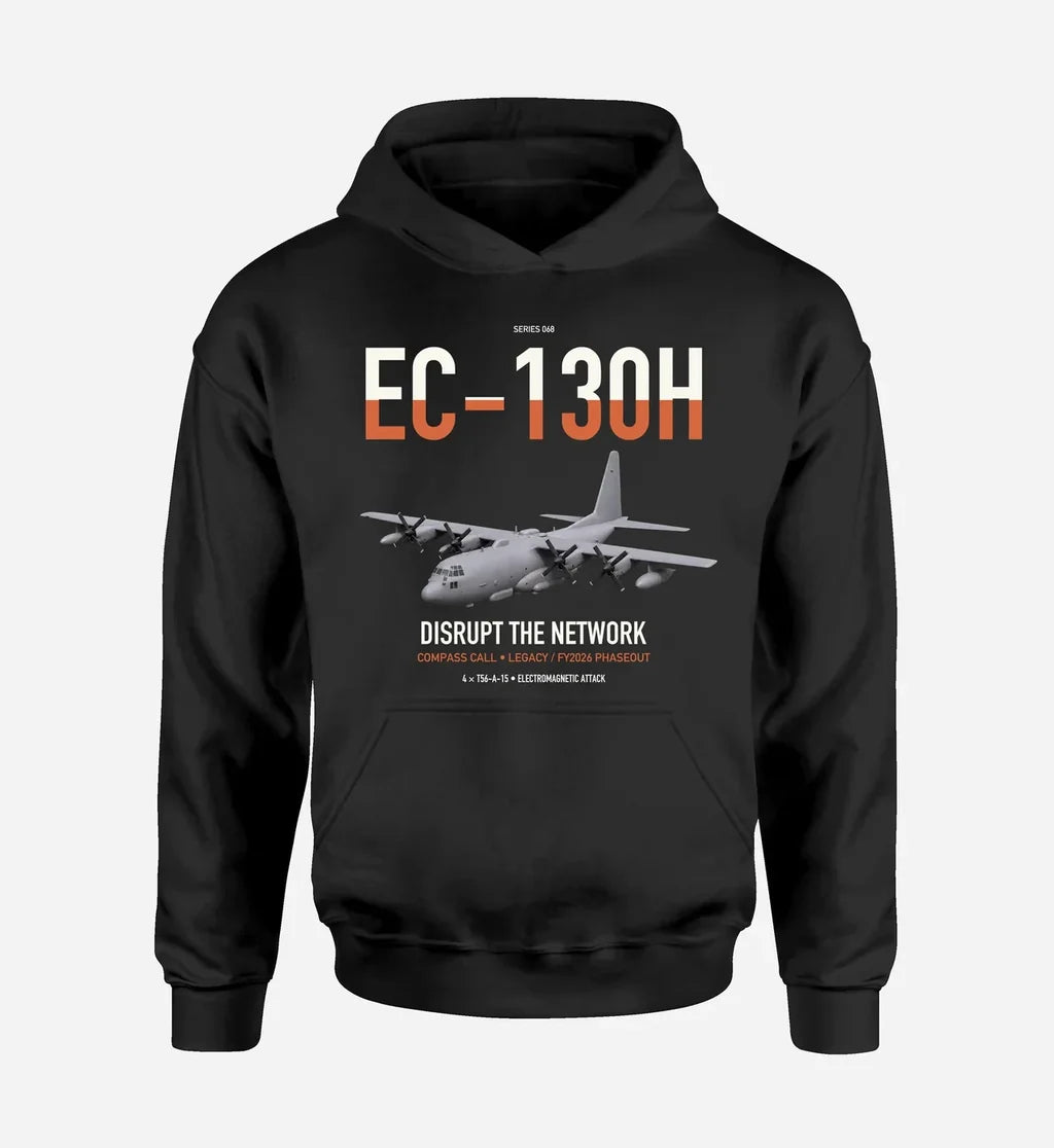 EC-130H Compass Call design on black double-side hoodie, single-side print