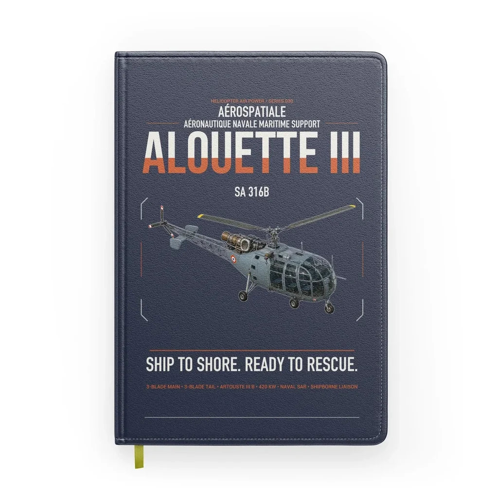 Aérospatiale SA 316B Alouette III design on navy blue notebook