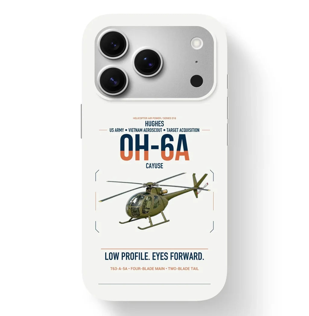 Hughes OH-6A Cayuse design on white magsafe iphone case, for iPhone 17 Pro