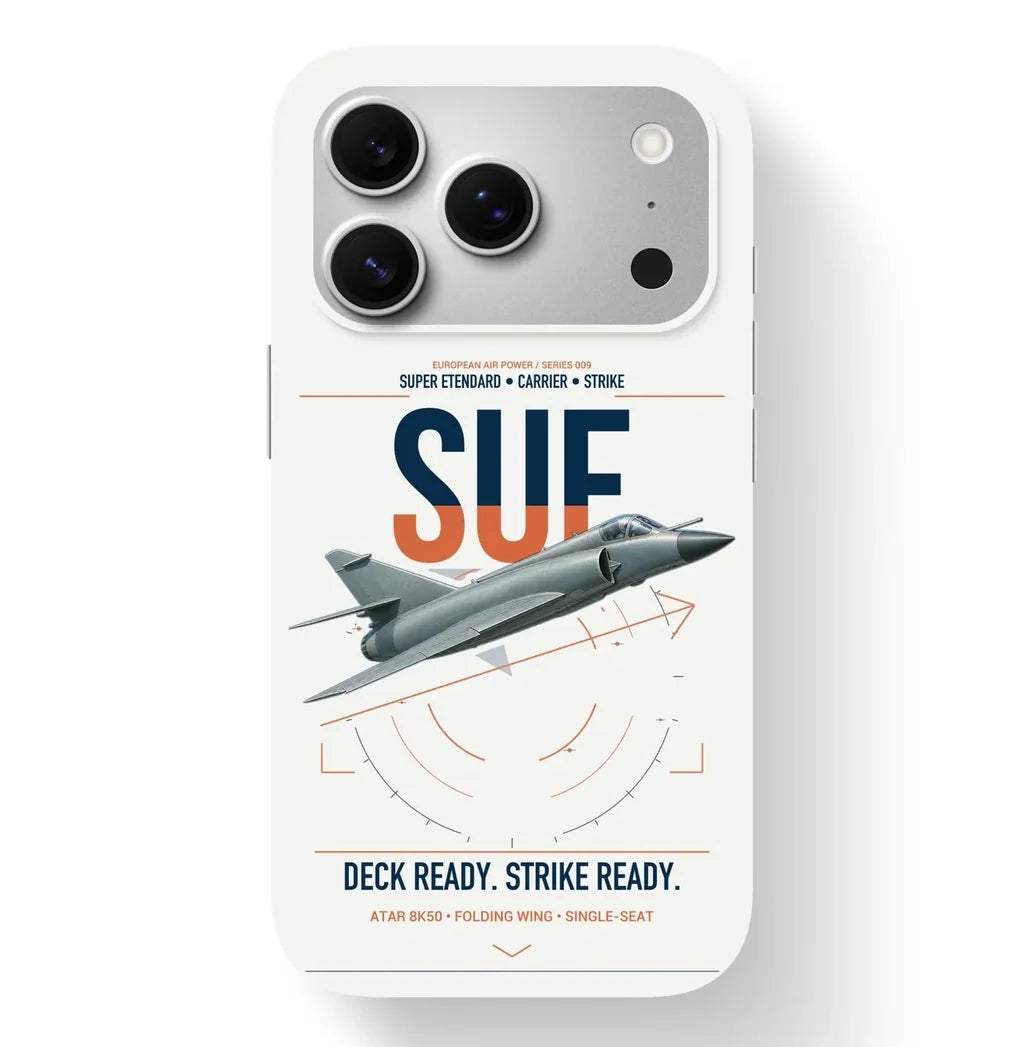 Dassault Super Étendard design on white magsafe iphone case, for iPhone 17 Pro