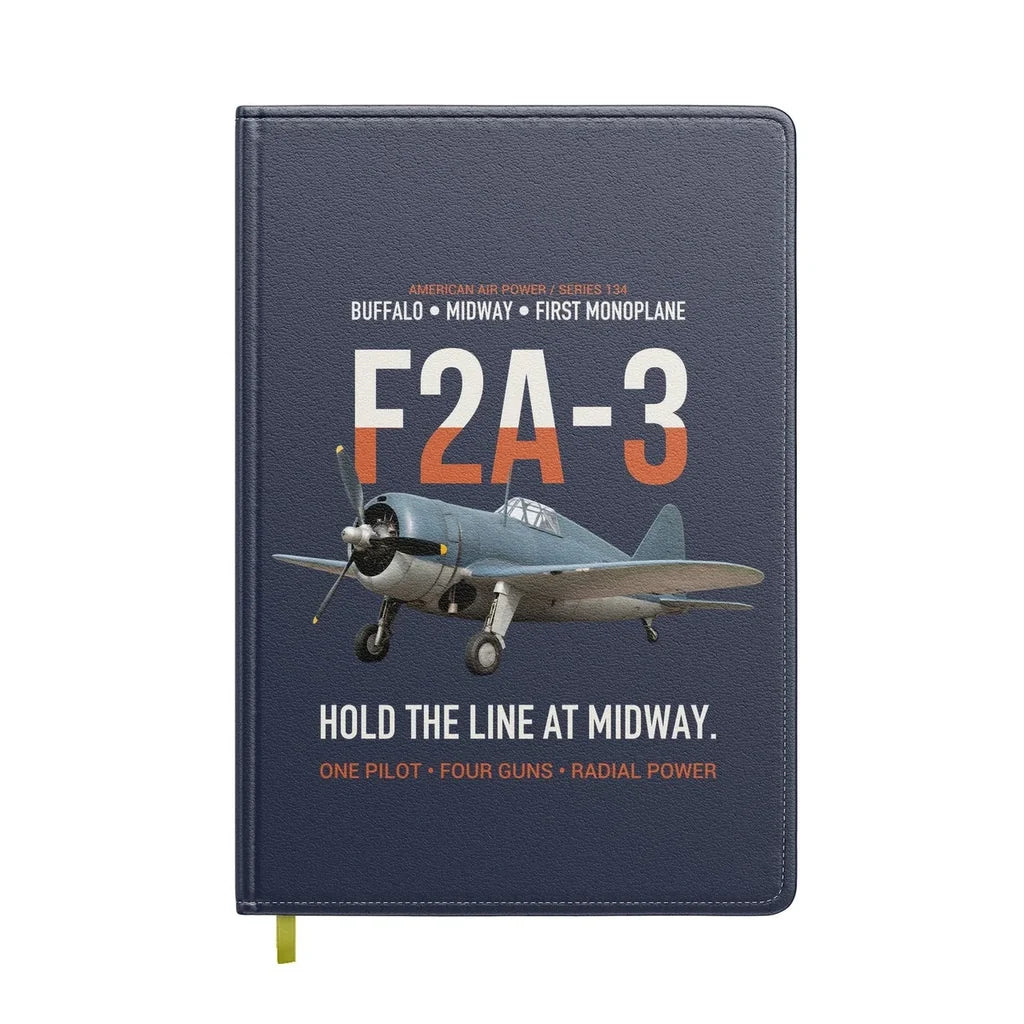F2A-3 Buffalo Hold the Line at Midway design on navy blue notebook