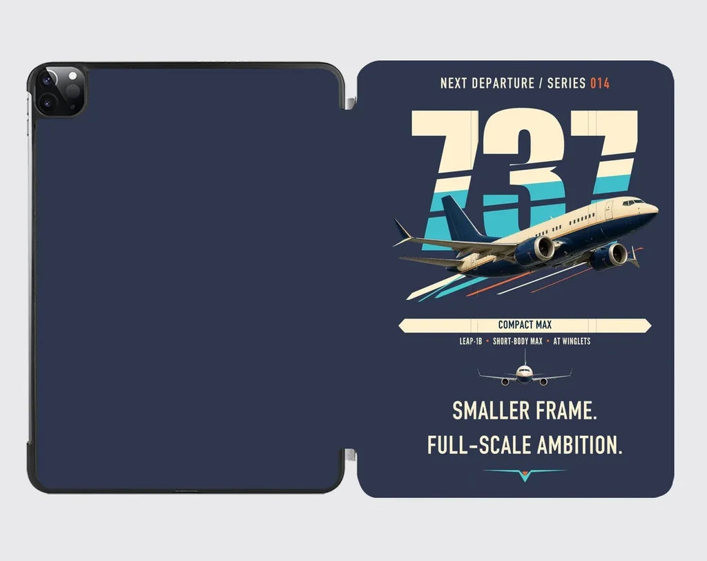 Boeing 737 MAX 7 design on navy blue ipad tablet case