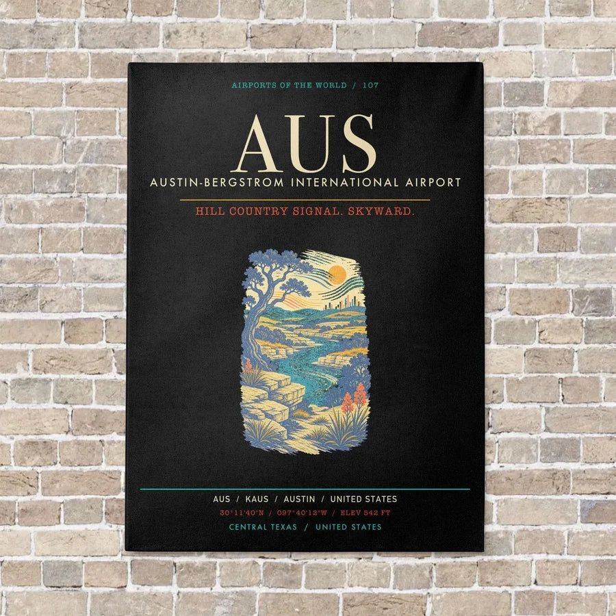 Austin-Bergstrom International Airport AUS - Canvas Framed - Black